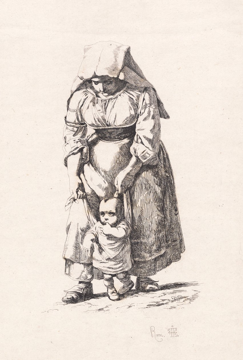 A esposa de um fazendeiro de Civitella que leva seu filho pequeno na coleira de Johan Thomas Lundbye
