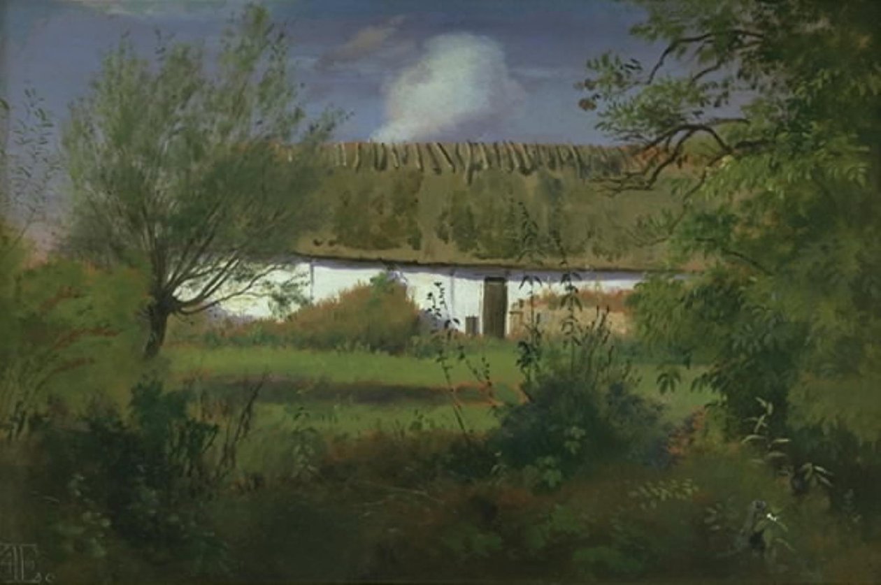 Construção de fazenda ao sol de Johan Thomas Lundbye