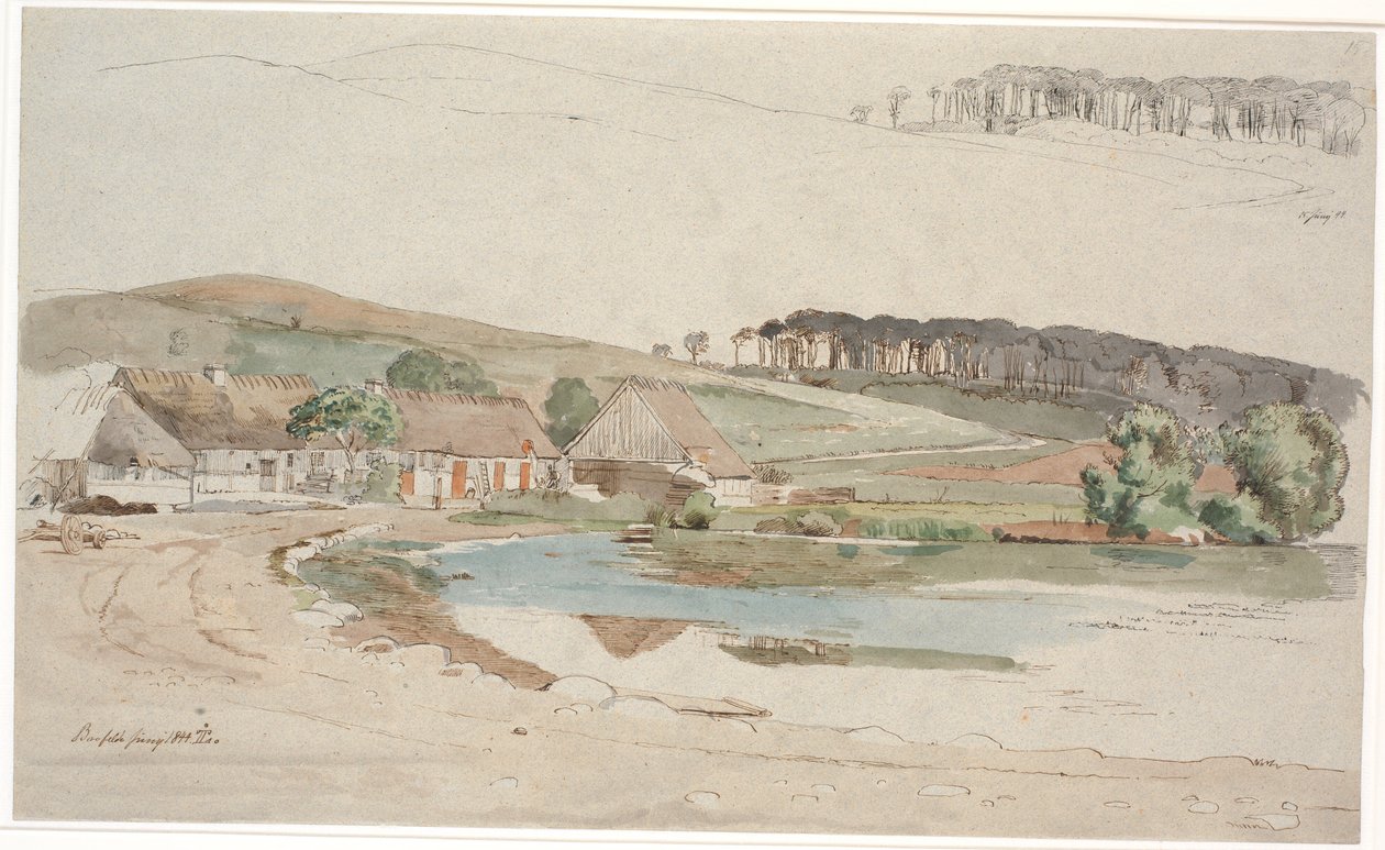A lagoa da rua em Brorfelde. Para um estudo repetido do perfil do morro e da floresta de Johan Thomas Lundbye