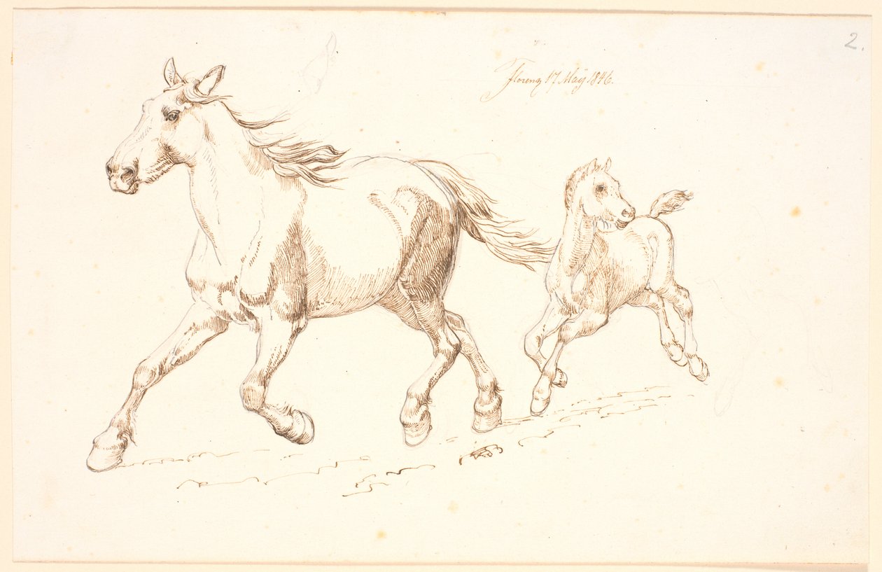 Égua galopando com potro de Johan Thomas Lundbye