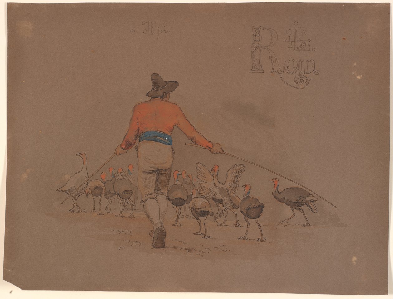 Italianos conduzindo um bando de perus usando varas de bambu de Johan Thomas Lundbye