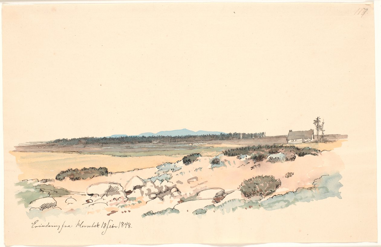 Paisagem de Hornbæk com a plantação e Kullen ao fundo de Johan Thomas Lundbye