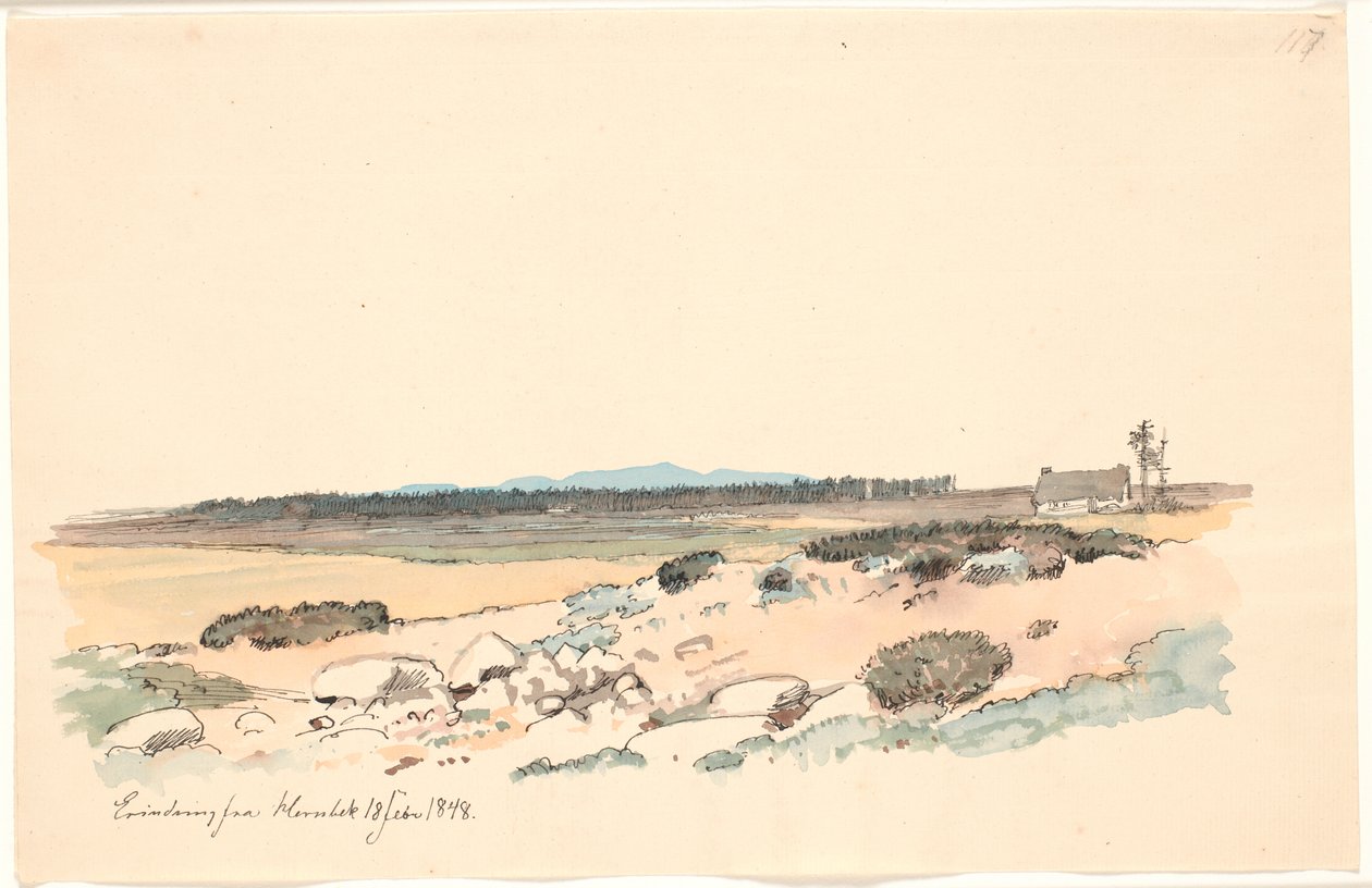 Paisagem de Hornbæk com a plantação e Kullen ao fundo de Johan Thomas Lundbye