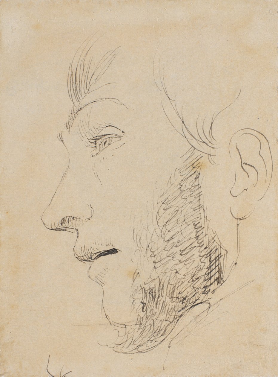 Retrato de homem de perfil para a esquerda, visto de baixo de Johan Thomas Lundbye