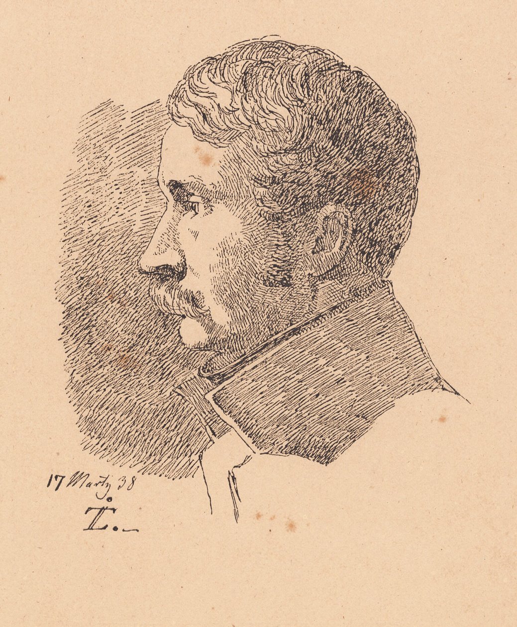 Retrato de perfil do irmão mais velho do artista, Ministro da Guerra e Coronel C.C. Adeus de Johan Thomas Lundbye