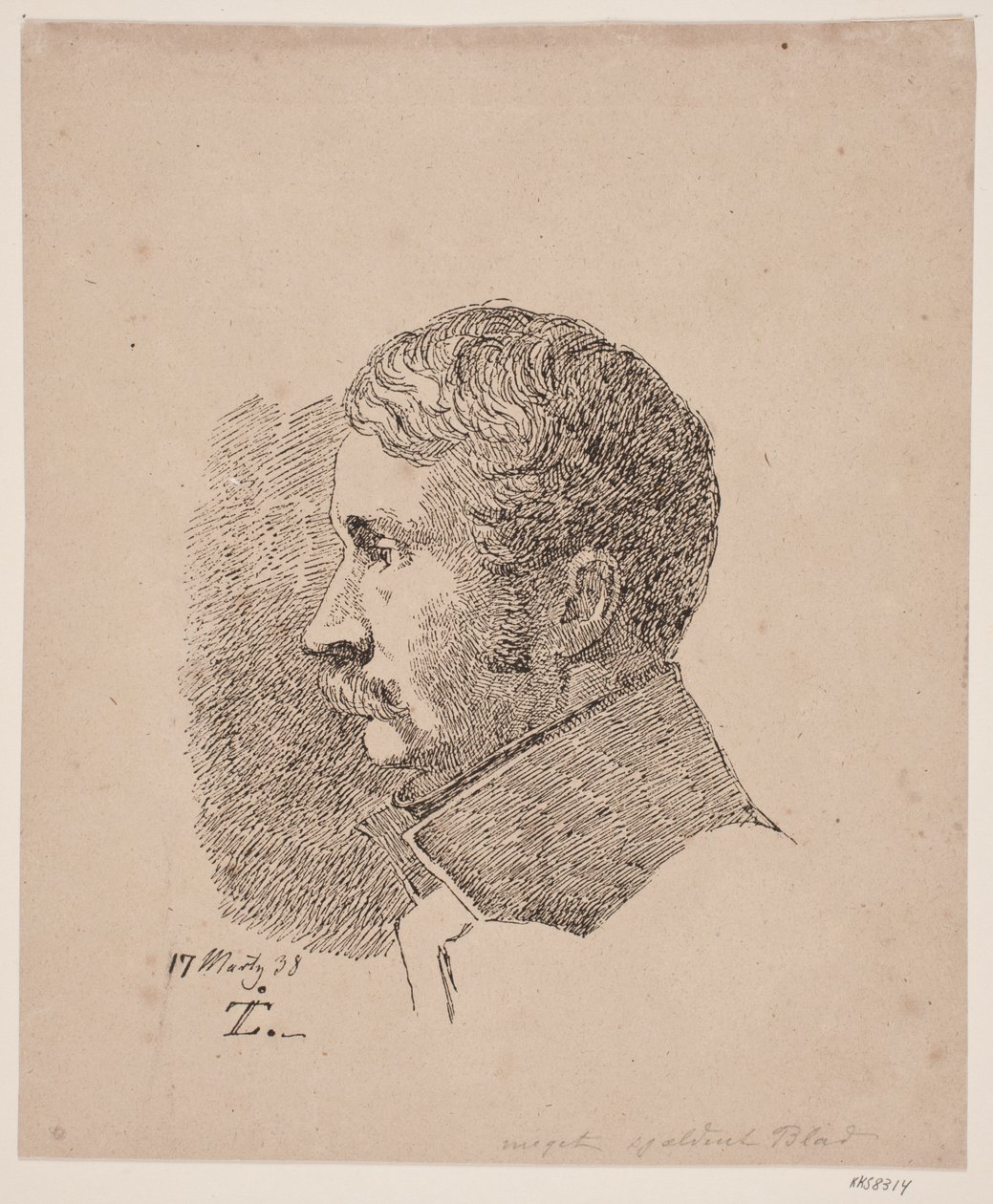 Retrato de perfil do irmão mais velho do artista, Ministro da Guerra e Coronel C.C. Adeus de Johan Thomas Lundbye