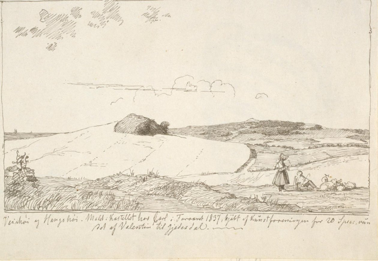paisagem da Zelândia. Ao fundo Vejrhøj, colado em f.n. página 6 de Johan Thomas Lundbye