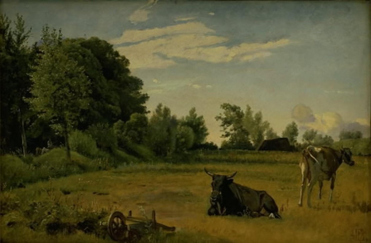 Duas vacas em como campo perto de Vognserup Manor, Zelândia de Johan Thomas Lundbye