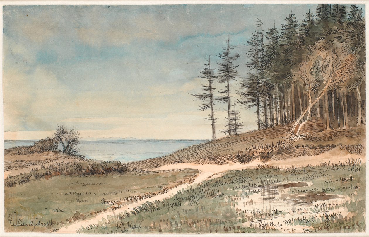 Vista para Kullen da praia em Hellebæk de Johan Thomas Lundbye