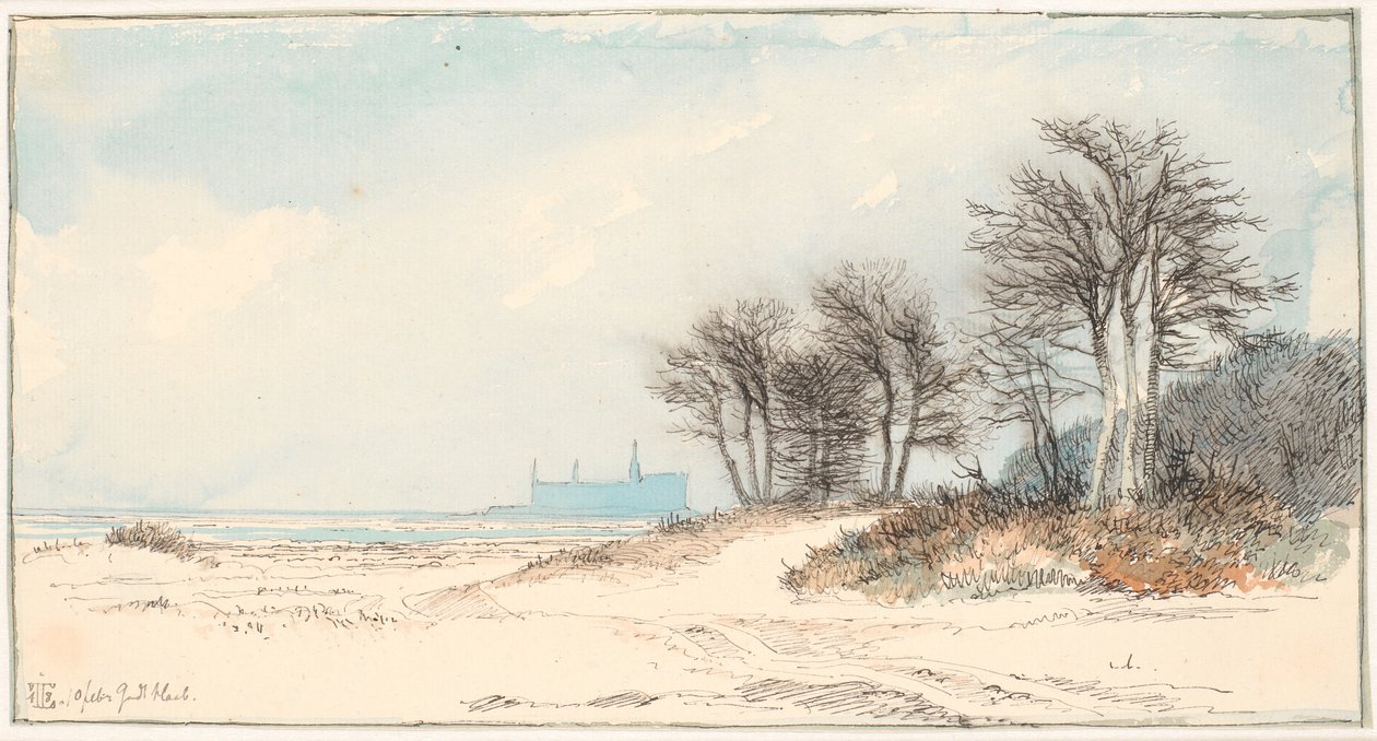 Vista de Kronborg da costa norte de Helsingør de Johan Thomas Lundbye