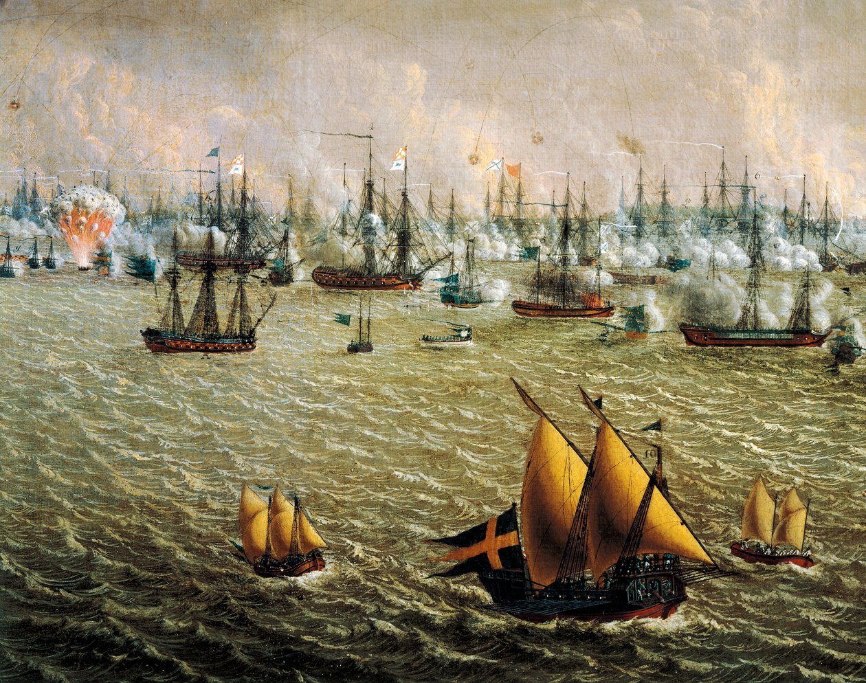 Batalha de Skargard entre as frotas sueca e russa por causa do domínio da Suécia sobre a Finlândia, 10 de julho de 1790, por Johan Tietrich Schoultz (1754-1807), guerras russo-suecas de Johan Tietrich Schoultz