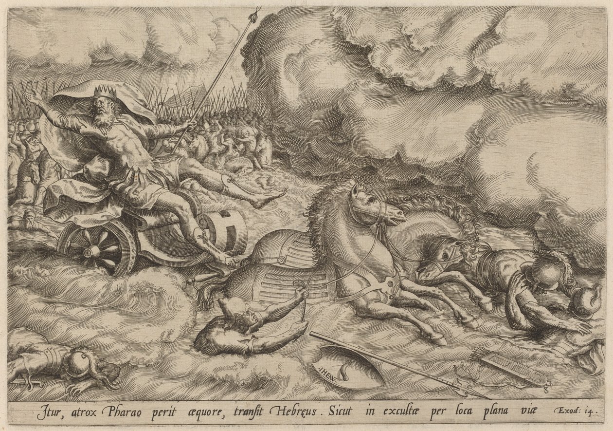 A travessia do Mar Vermelho de Johan Wierix, after Maarten van Cleef