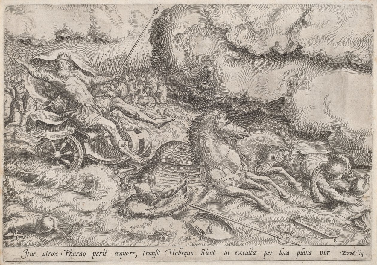A travessia do Mar Vermelho de Johan Wierix, after Maarten van Cleef