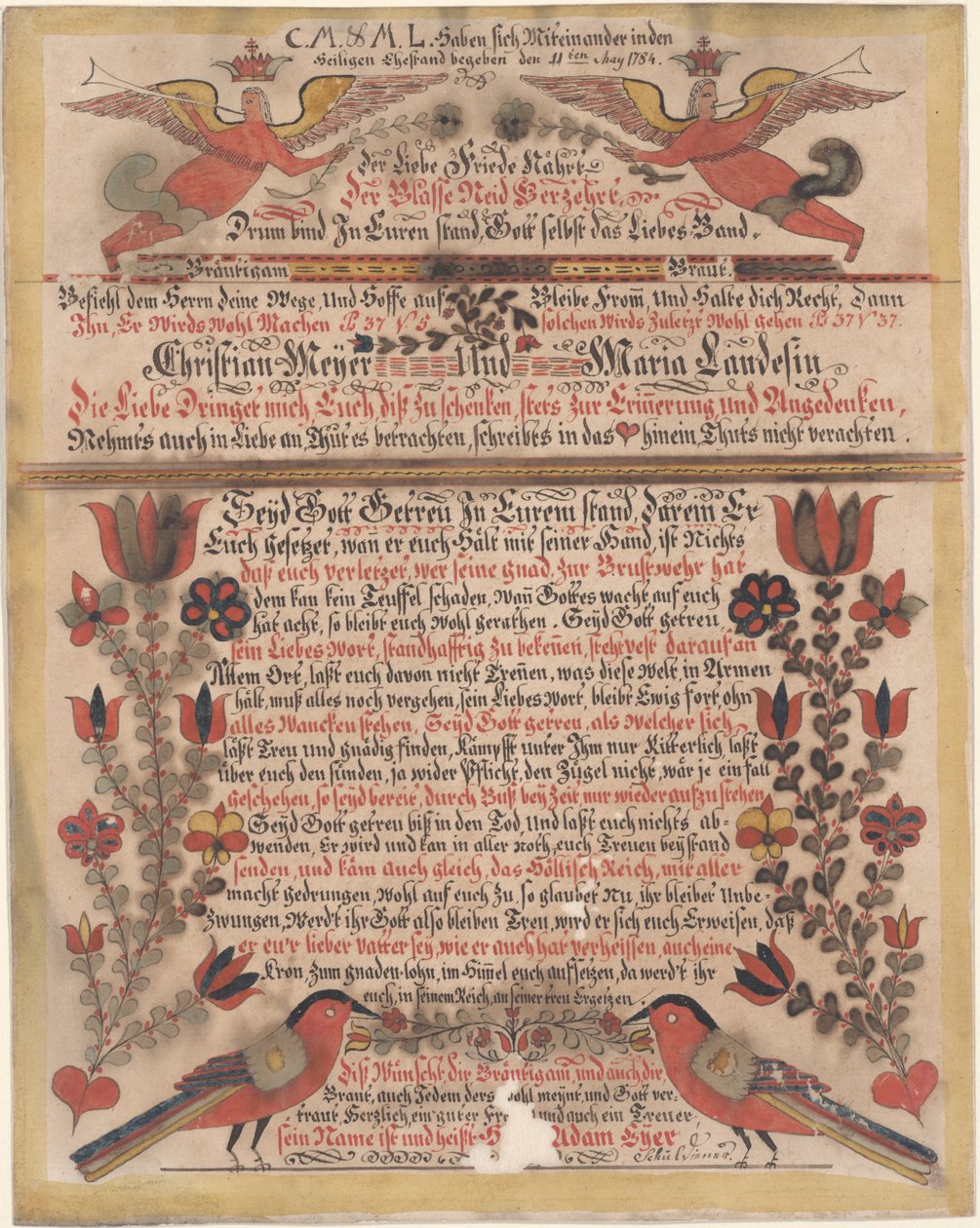 Saudação matrimonial para Christian Meyer e Maria Landes, 1784 (wc e tinta sobre papel) de Johann Adam Eyer