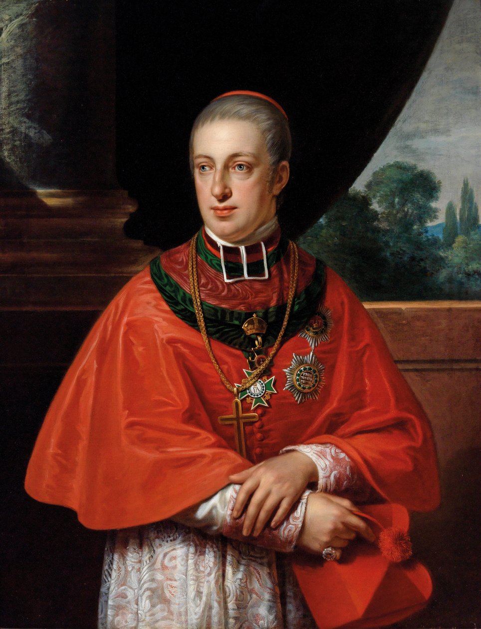 Cardeal Arquiduque Rudolf, retrato como cardeal decorado com a Ordem de Santo Estêvão e a Ordem da Casa Saxon da Rautenkrone de Johann Baptist von Lampi the Elder