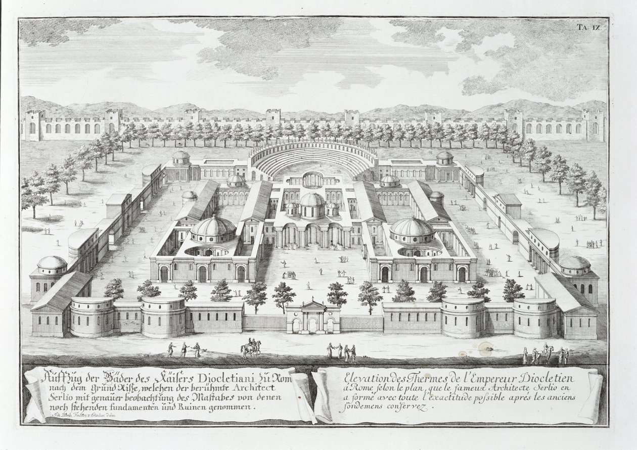 Banhos de Diocleciano (302 dC), Roma, de &39;Projeto Arquitetônico&39;, 1721 de Johann Bernhard Fischer von Erlach