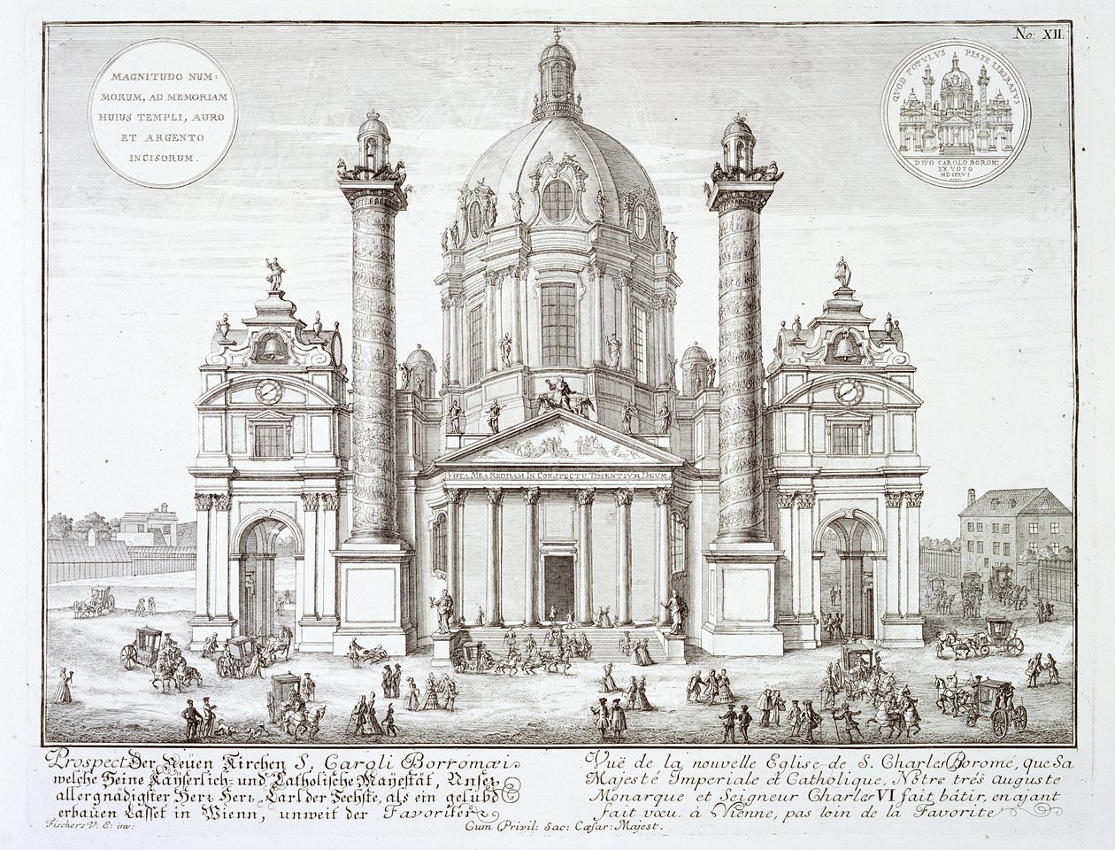 Igreja de São Carlos Borromeo (1538-84), Viena, de &39;Design de uma arquitetura histórica&39;, gravada por Johann Adam Delsenbach (1687-1765), 1721 de Johann Bernhard Fischer von Erlach