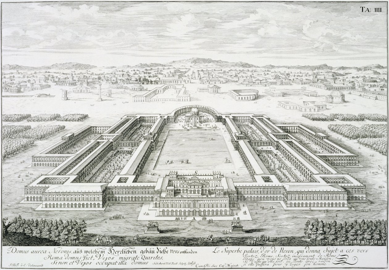 Palácio de Ouro do Imperador Nero (AD 54-68), Roma, de &39;Design de uma arquitetura histórica&39;, 1721 de Johann Bernhard Fischer von Erlach
