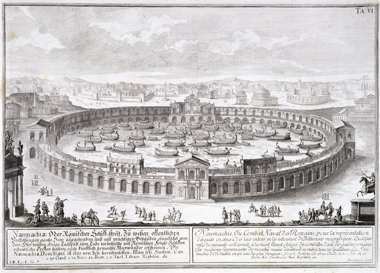 Naumachia, placa 6 de &39;Design de um arquiteto histórico&39;, gravada por Johann Adam Deslsenbach (1687-1765) de Johann Bernhard Fischer von Erlach