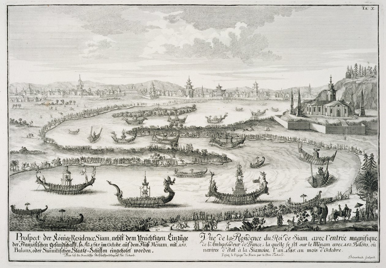 Residência do Rei de Siam, de &39;Design de uma arquitetura histórica&39;, gravada por Johann Adam Delsenbach (1687-1765), 1721 de Johann Bernhard Fischer von Erlach