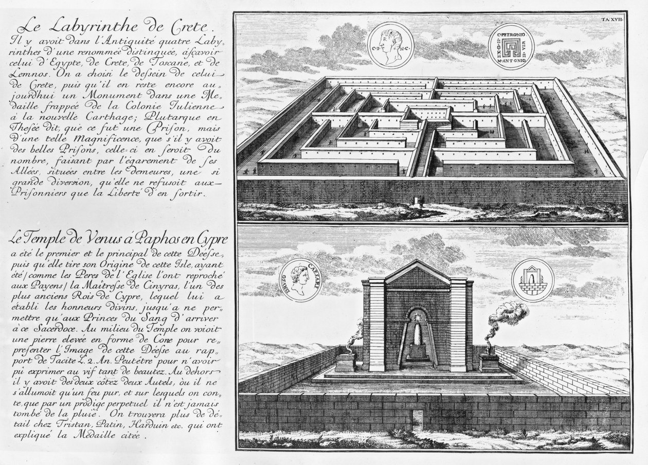 O labirinto de Creta e o templo de Vênus em Paphos, no Chipre, de &39;Um plano de arquitetura civil e histórica&39;, 1721 de Johann Bernhard Fischer von Erlach