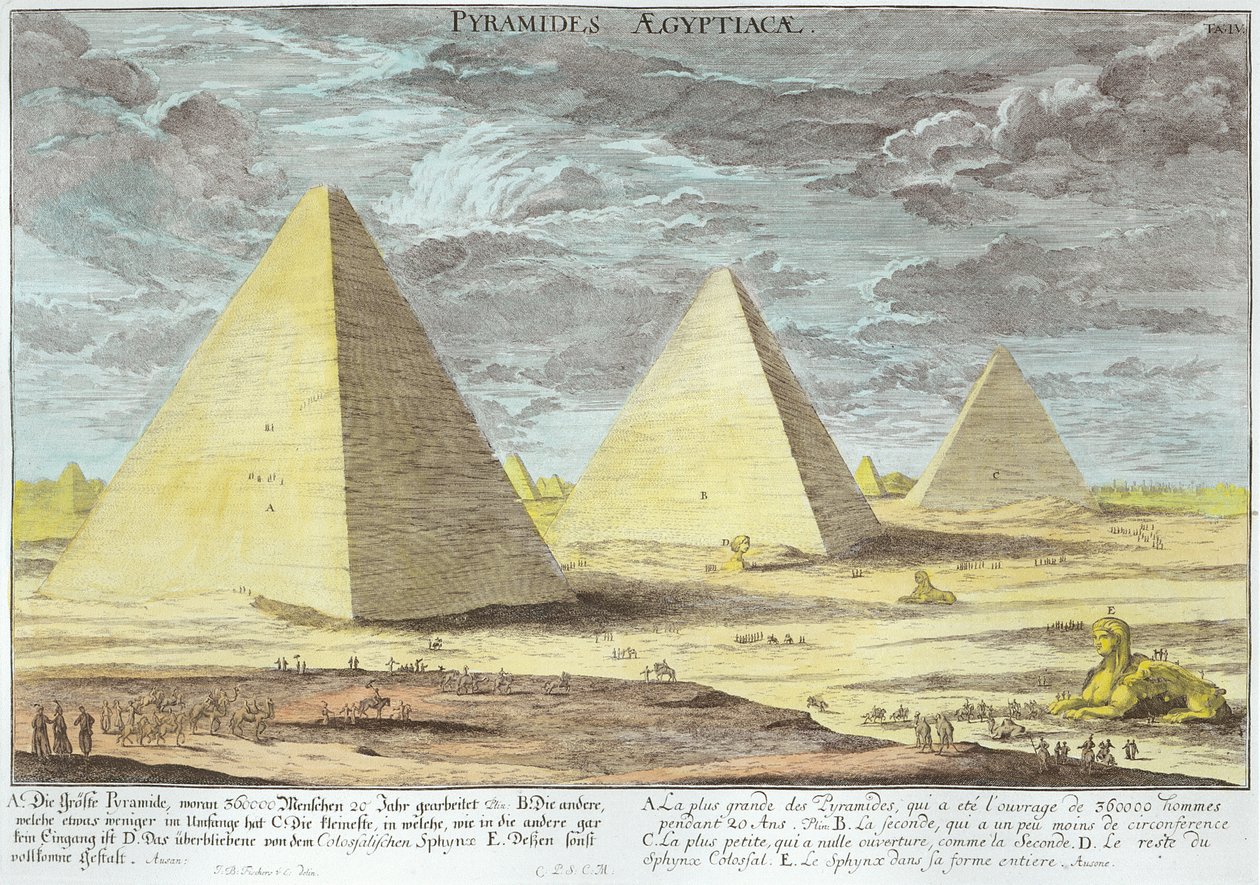 As pirâmides do Egito, placa 4 de &39;Design de uma arquitetura histórica&39;, gravada por Johann Adam Delsenbach (1687-1765) 1721 (posterior coloração) de Johann Bernhard Fischer von Erlach