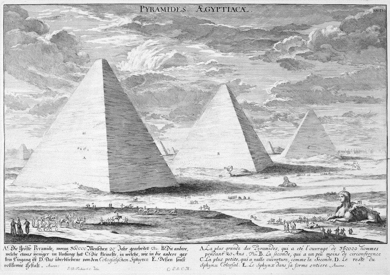 As pirâmides do Egito, placa 4 de &39;Design de uma arquitetura histórica&39;, gravada por Johann Adam Delsenbach (1687-1765) 1721 de Johann Bernhard Fischer von Erlach