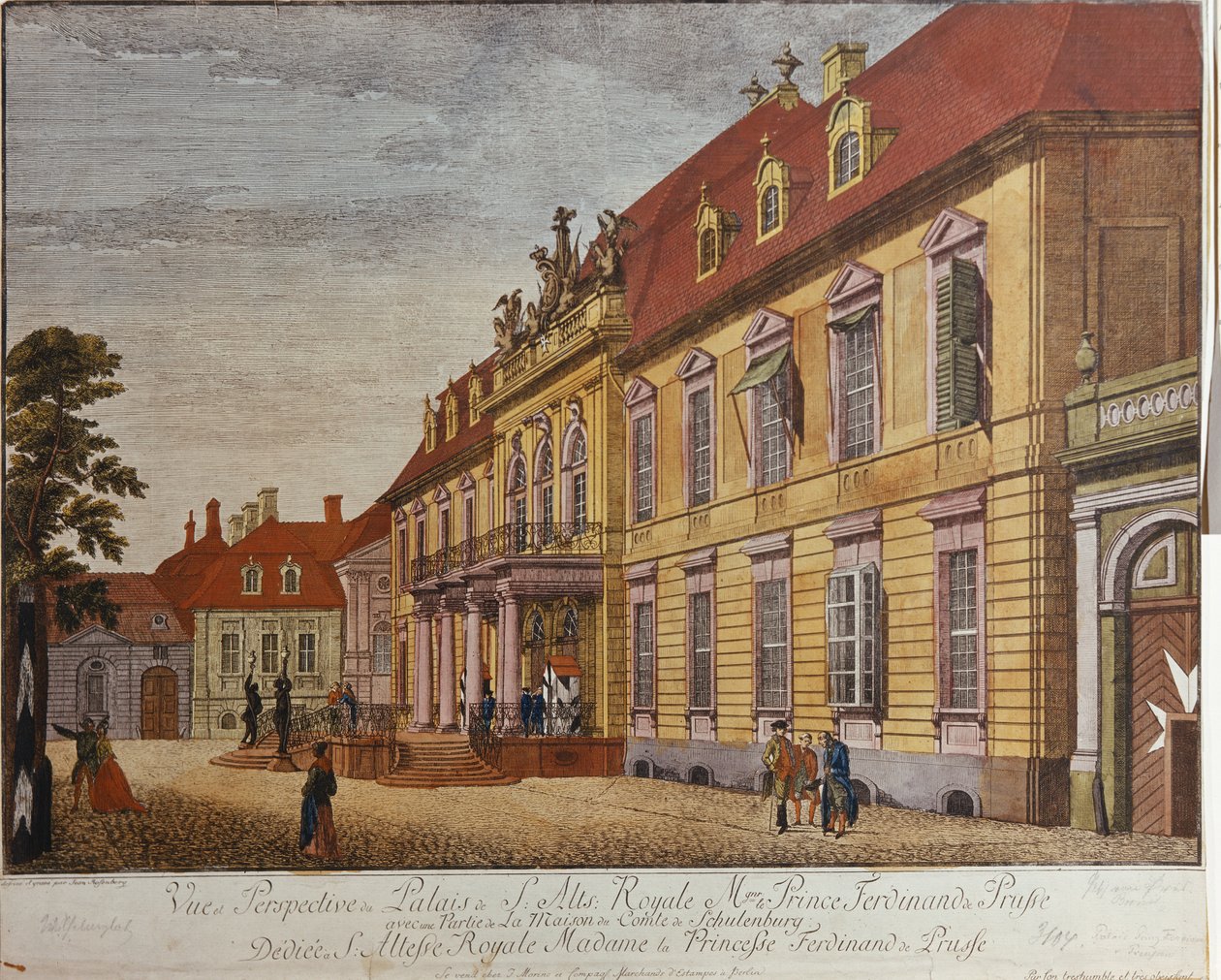 O Palácio do Príncipe Fernando da Prússia, Berlim (gravura colorida à mão) de Johann Carl Wilhelm Rosenberg