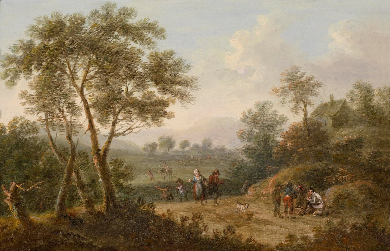 Paisagem arborizada com viajantes de Johann Christian Brand