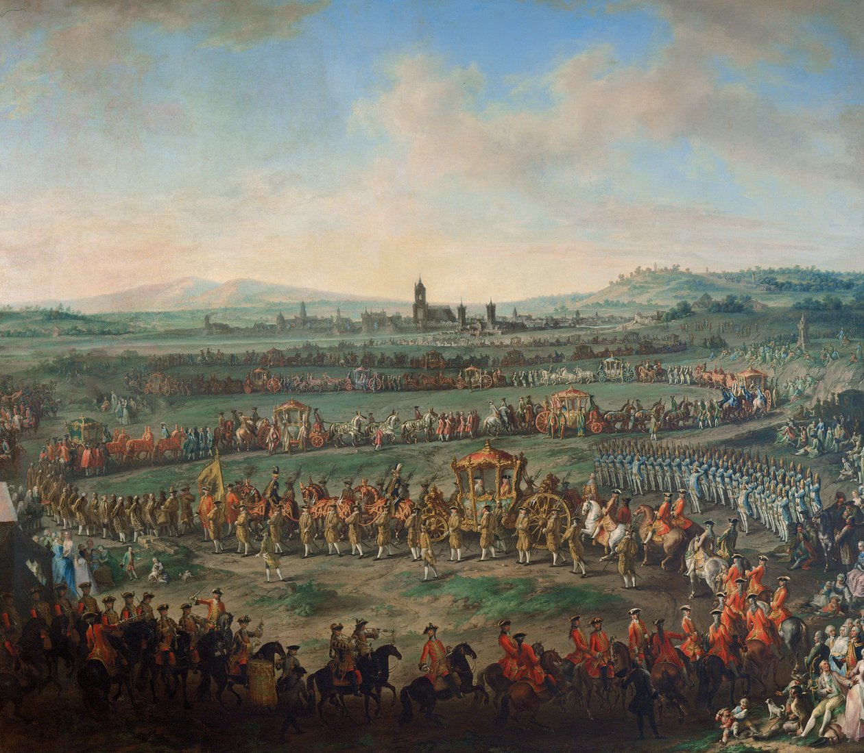 Entrada do imperador Franz I. Stephan e seu filho Joseph (II.) Em Frankfurt em 29 de março de 1764 de Johann Dallinger von Dalling