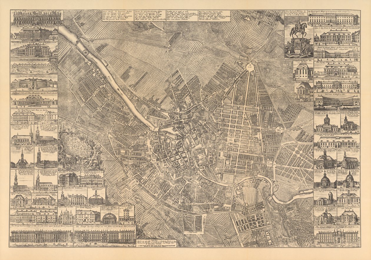 Mapa de Berlim mostrando edifícios de interesse, 1773 de Johann David Schleuen