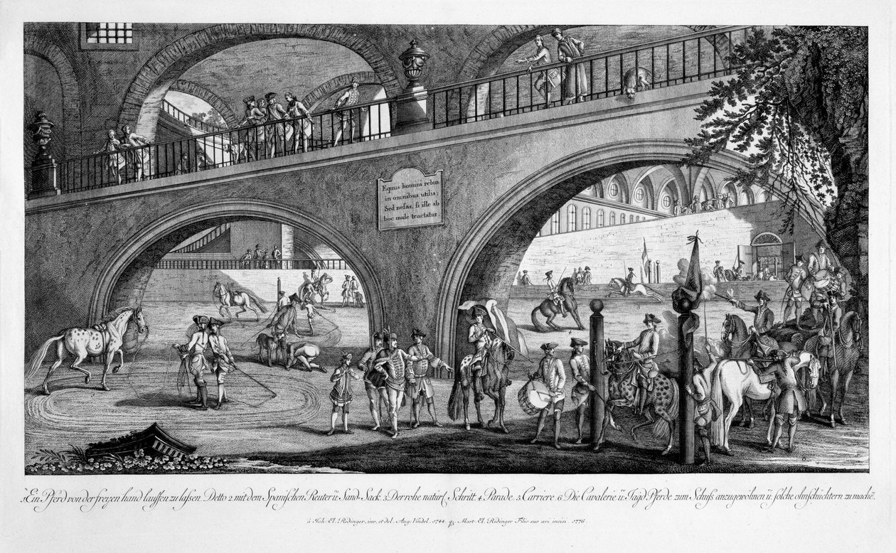 Ilustração de &39;The New Manege&39;, 1776 de Johann Elias Ridinger or Riedinger