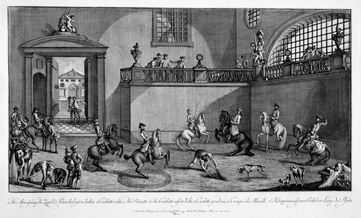Ilustração de &39;The New Manege&39;, 1776 de Johann Elias Ridinger or Riedinger