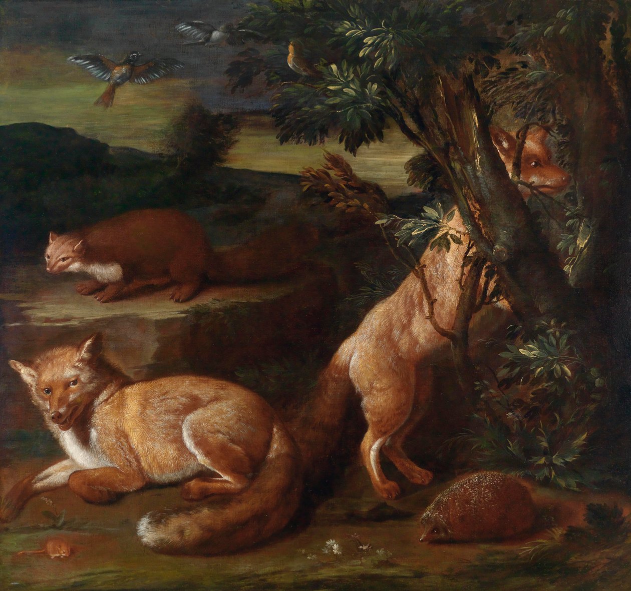 Animais selvagens na frente do fundo da paisagem de Johann Friedrich Grooth