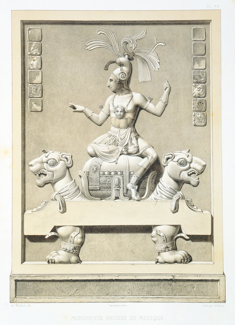Placa 42 de "Monumentos antigos do México", gravada por Gilbert, 1866 de Johann Friedrich Maximilian von Waldeck