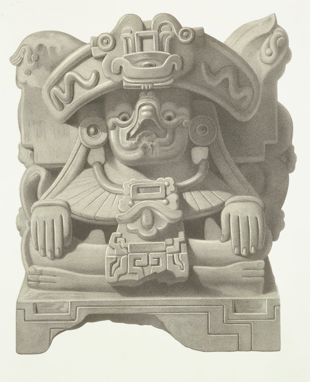 Ídolo de pedra do Deus da chuva Cocijo, prato de &39;Monumentos antigos do México&39;, 1866 de Johann Friedrich Maximilian von Waldeck
