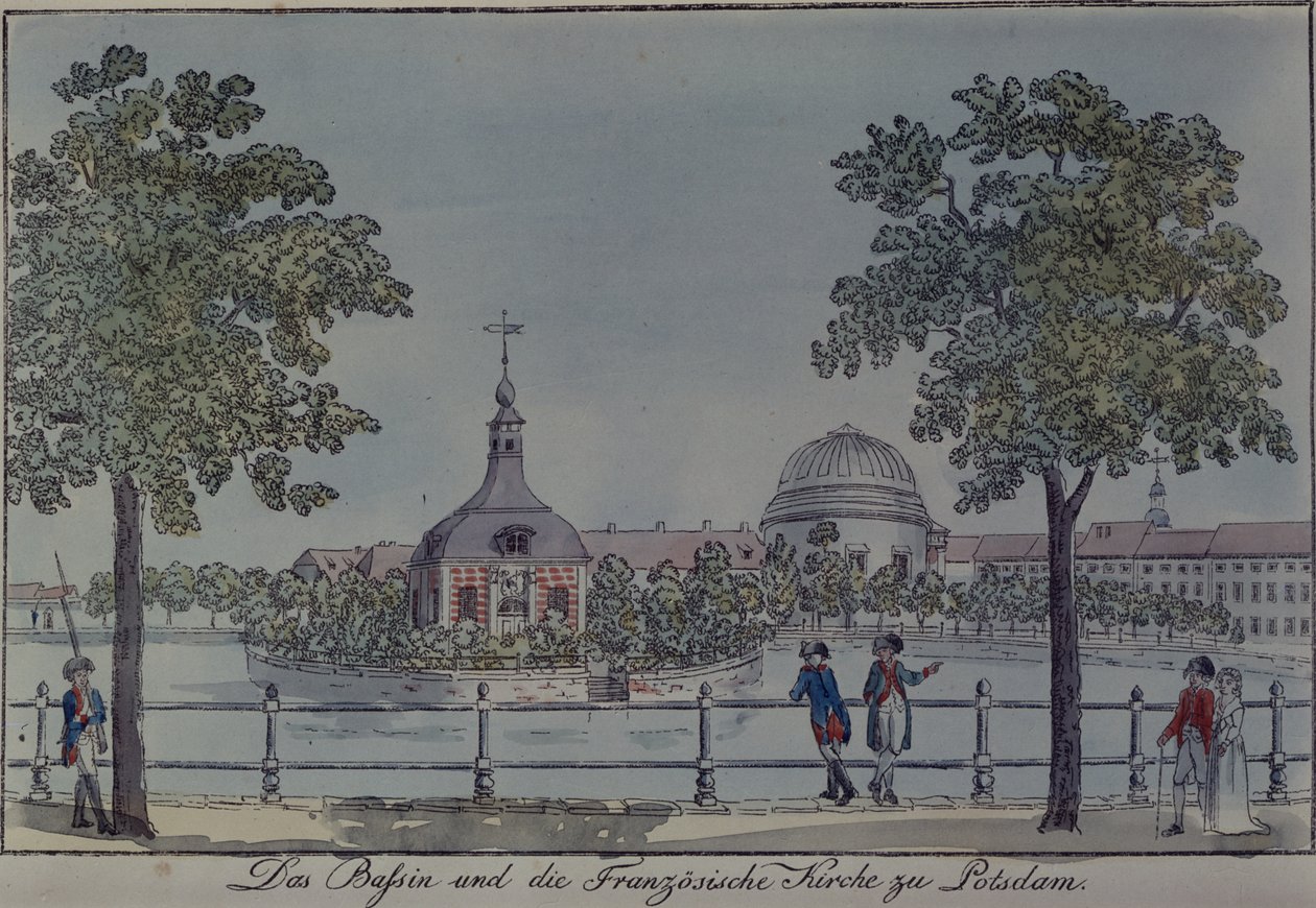 A piscina e Igreja francesa em Potsdam, c.1796 (caneta e tinta no papel) de Johann Friedrich Nagel