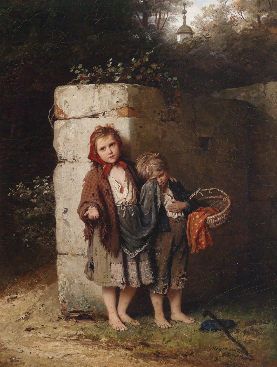 Implorando crianças, assinado, datado, inscrito Meyer von Bremen de Johann Georg Meyer