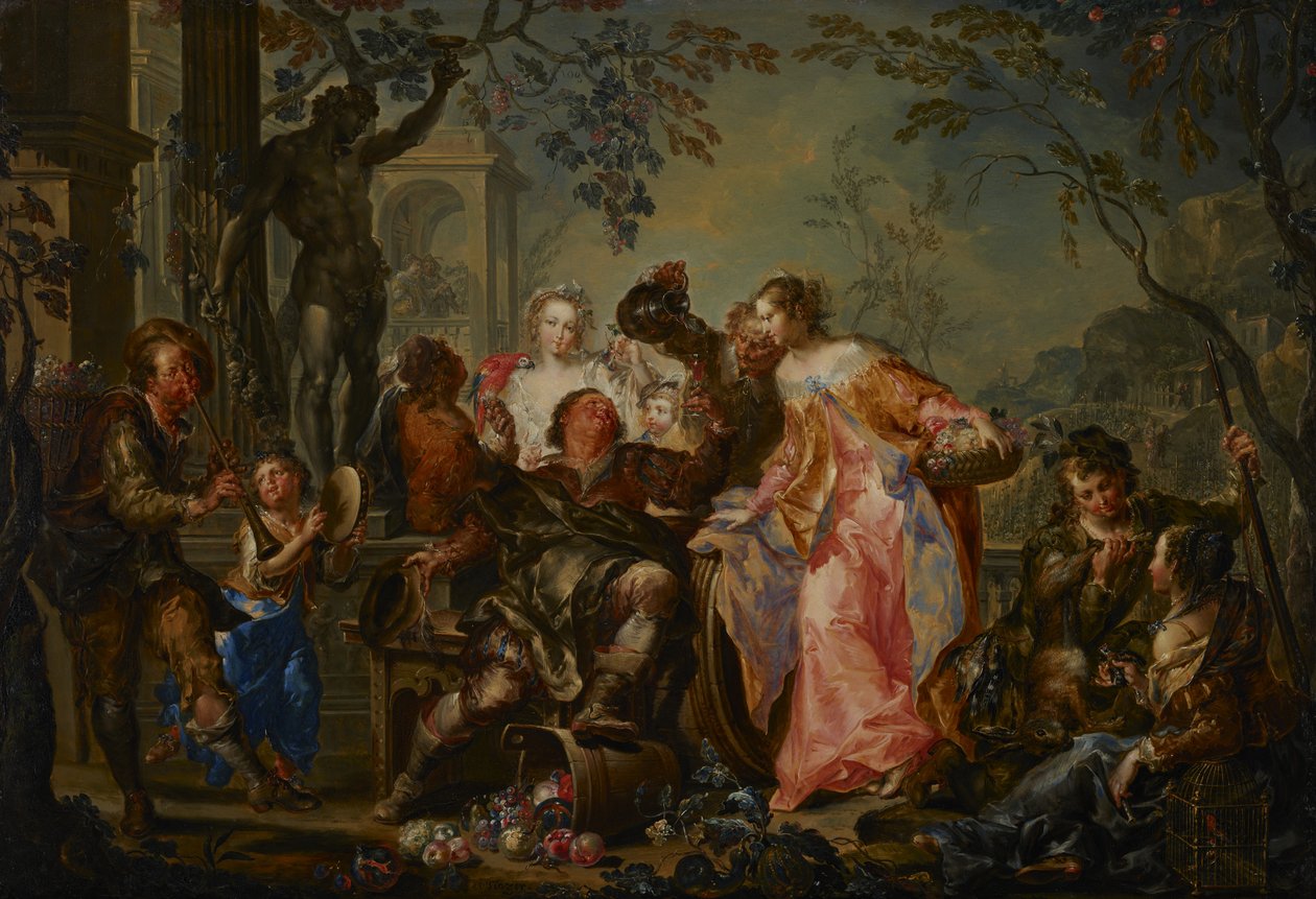 Os Prazeres das Estações: Outono, c.1730 (óleo sobre cobre montado com apoio de masonite) de Johann Georg Platzer
