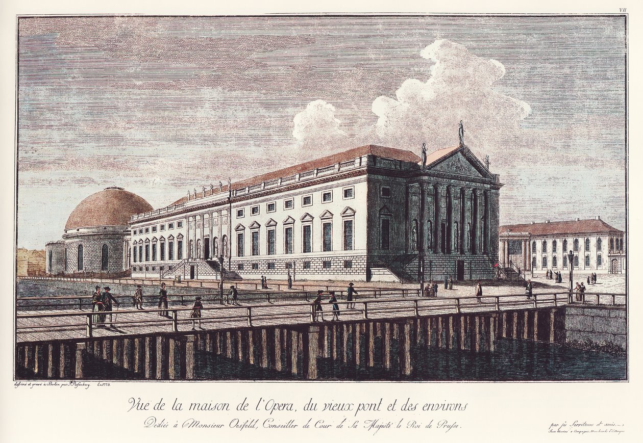 A Royal Opera House em Berlim, agora a Ópera Estatal Unter den Linden, em 1773. de Johann Georg Rosenberg