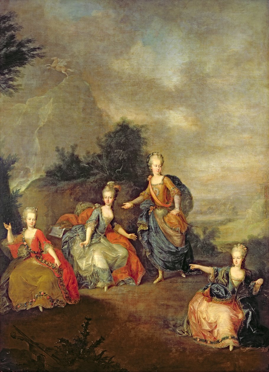 Performance da ópera de Gluck, &39;Il Parnaso Confuso&39; no Palácio de Schoenbrunn em 24 de janeiro de 1765 de Johann Georg Weikert