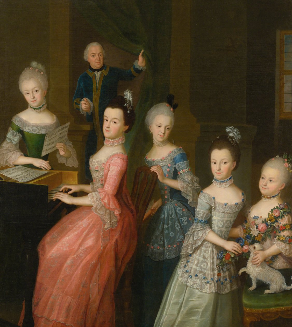 Retrato do conde Johann Casimir von Schlieben e suas cinco filhas de Johann Gottlieb Becker