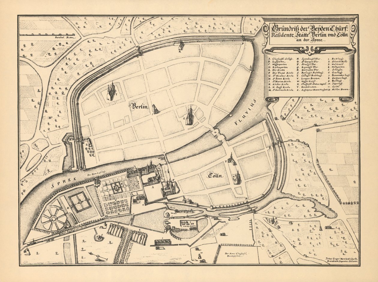 Mapa de Berlim e Coelln, 1652 de Johann Gregor Memhardt