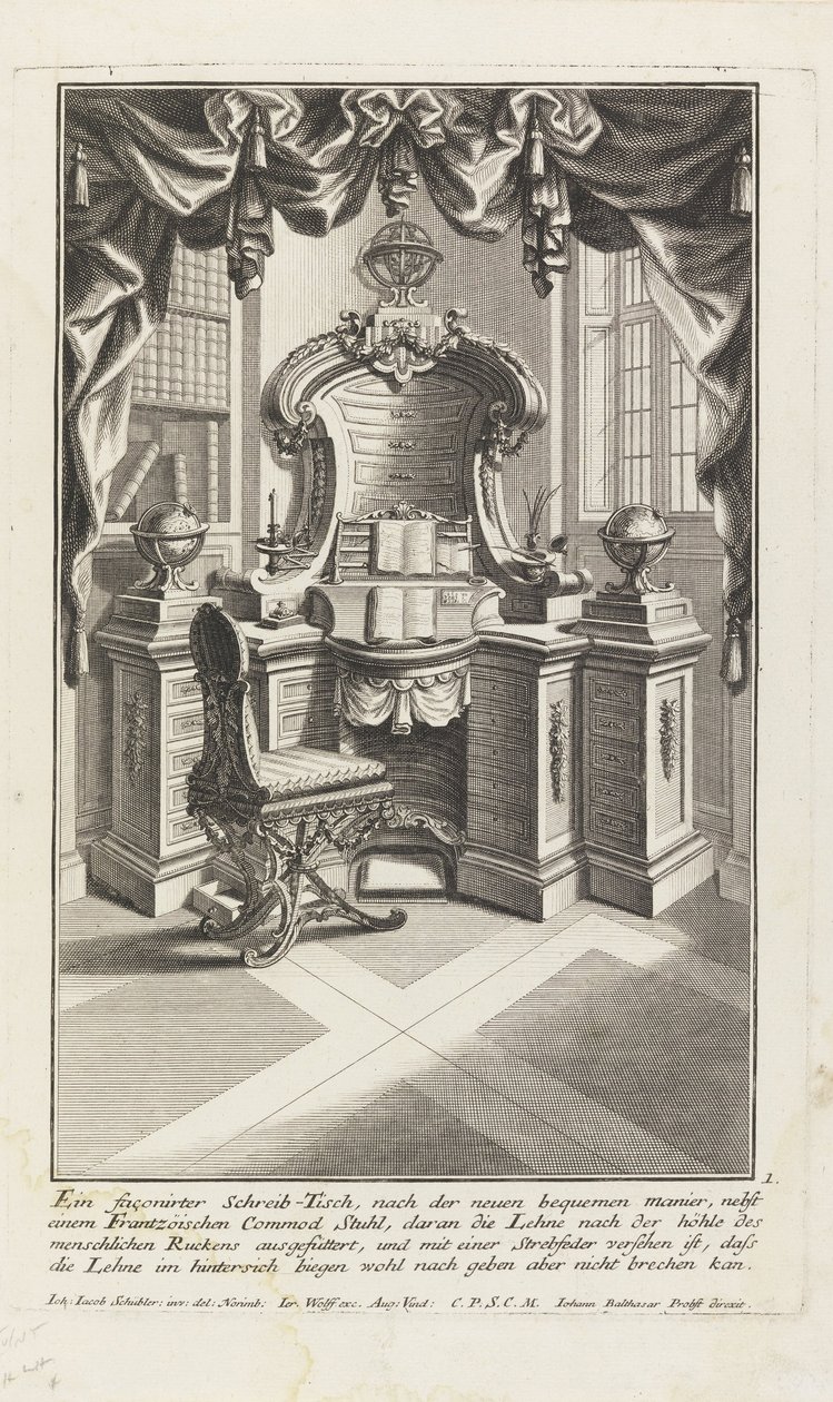 Uma mesa de escrita de façonirter, ... (Secretária e cadeira) de Johann Jacob Schubler