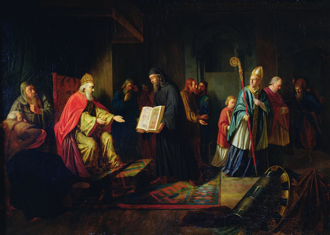 Vladimir Svyatoslavich, o Grande, escolhendo a religião em 987 de Johann Leberecht Eggink