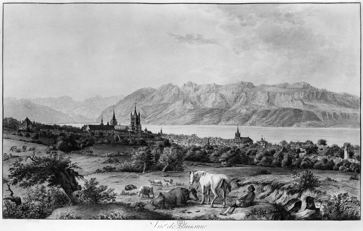 Vista, de, lausanne de Johann Ludwig Aberli