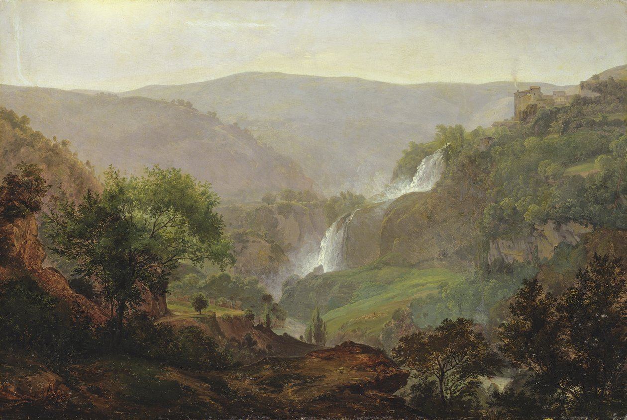 Cachoeira perto de Tivoli, c.1808 (óleo sobre papel sobre tela) de Johann Martin von Rohden