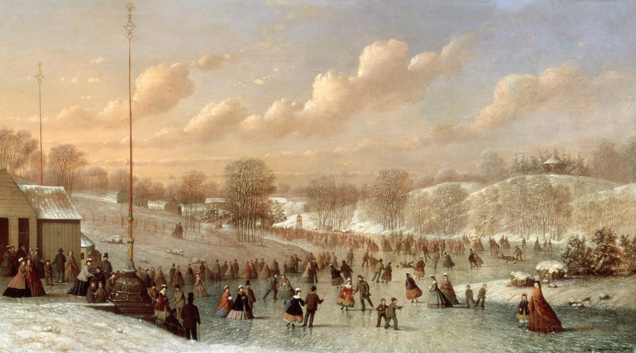 Cena de Patinação, Central Park, 1865 de Johann Mongels Culverhouse