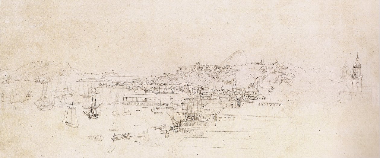 Estudo para uma visão tirada da igreja de São Bento no Rio de Janeiro de Johann Moritz Rugendas