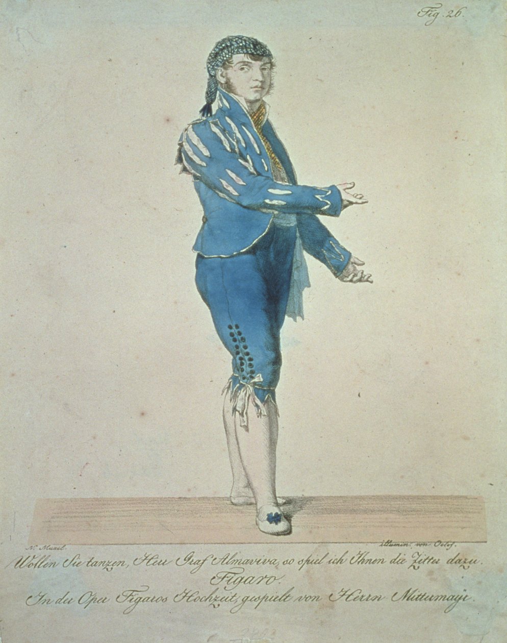 Figaro, criado para Conde Almaviva, de "O Casamento de Figaro", de Wolfgang Amadeus Mozart (1756-91), Figura 26, pintado por von Oclef de Johann Nepomuk Muxel